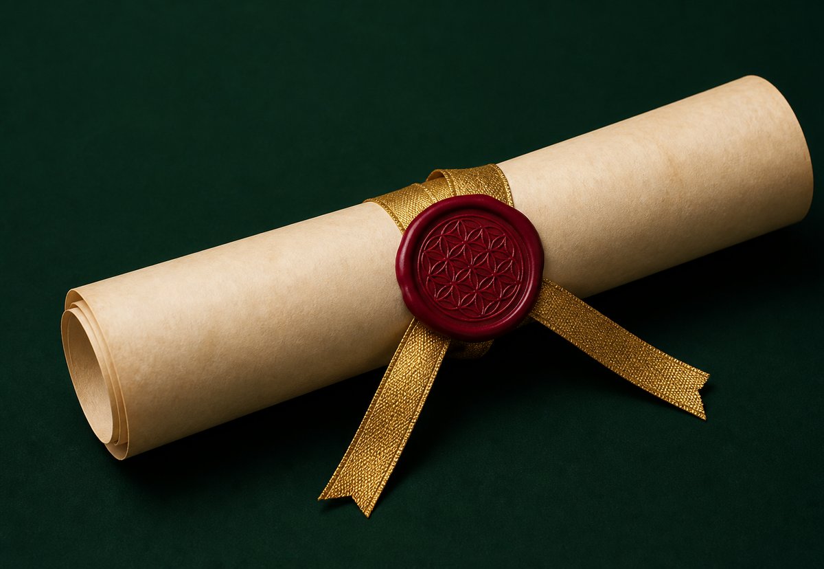 Rolled premium Certificate of Guardianship with wax seal
